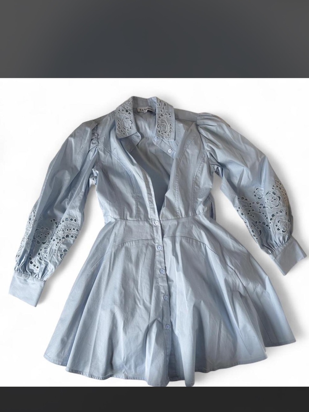 Light Blue Button-Front Eyelet Dress